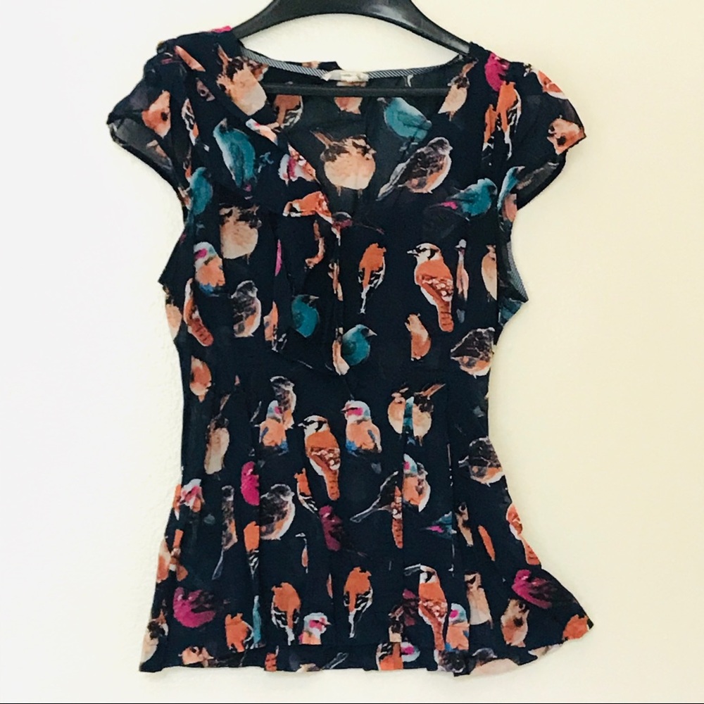 Meadow Rue • Anthropologie • Navy Bird Print Top